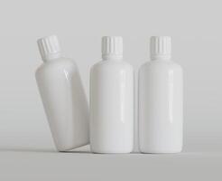 blanco blanco redondo suplementos, medicina botella con negro estriado tapa para belleza o sano producto. aislado en blanco antecedentes con sombra. Listo a utilizar para paquete diseño. ilustración. foto