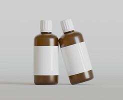 Medicine bottle mockup brown color realistic render photo