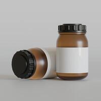 Brown Bottle supplement white label on bright texture 3d rendered photo