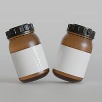 Brown Bottle supplement white label on bright texture 3d rendered photo