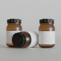 Brown Bottle supplement white label on bright texture 3d rendered photo