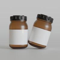 Brown Bottle supplement white label on bright texture 3d rendered photo