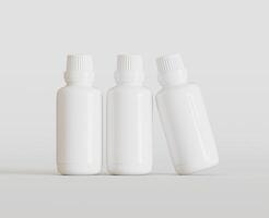 White Blank Bottle For Medicine Or Beauty Product on white Background, Copy Space. Empty Space. Minimalism. 3d rendering photo