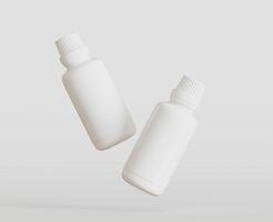 White Blank Bottle For Medicine Or Beauty Product on white Background, Copy Space. Empty Space. Minimalism. 3d rendering photo