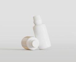 White Blank Bottle For Medicine Or Beauty Product on white Background, Copy Space. Empty Space. Minimalism. 3d rendering photo