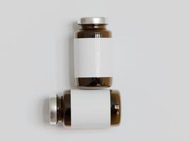 ámbar pastillas marrón botella 3d representación blanco etiqueta en blanco antecedentes foto