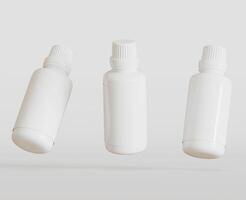 White Blank Bottle For Medicine Or Beauty Product on white Background, Copy Space. Empty Space. Minimalism. 3d rendering photo