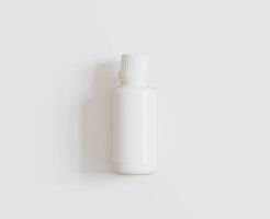 blanco blanco botella para medicina o belleza producto en blanco fondo, Copiar espacio. vacío espacio. minimalismo 3d representación foto