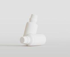 White Blank Bottle For Medicine Or Beauty Product on white Background, Copy Space. Empty Space. Minimalism. 3d rendering photo