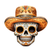 Festive Sugar Skulls Adorned with Colorful Hats png