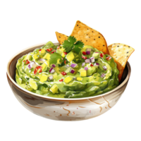 kom van romig avocado dip voor tortilla chips png