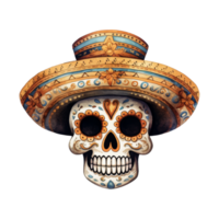 Festive Sugar Skulls Adorned with Colorful Hats png