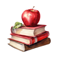 Red Apple on a Colorful Stack of Books, Symbol of Learning and Knowledge png