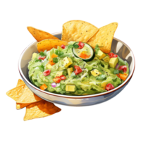 kom van romig avocado dip voor tortilla chips png