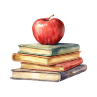 rood appel Aan een kleurrijk stack van boeken, symbool van aan het leren en kennis png