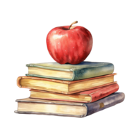 rouge Pomme sur une coloré empiler de livres, symbole de apprentissage et connaissance png