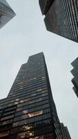 Looking directly up at the skyline of the financial district video