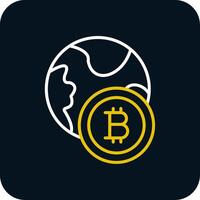 Bitcoin World Line Red Circle Icon vector