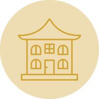Asian Temple Line Yellow Circle Icon vector