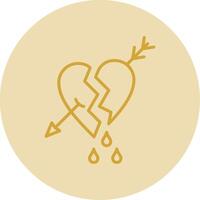 Broken Heart Line Yellow Circle Icon vector