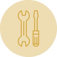 Wrench and Screw Driver Line Yellow Circle Icon vector