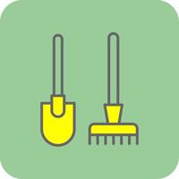 Rake And Hoe Filled Yellow Icon vector