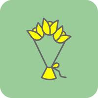 mano ramo de flores lleno amarillo icono vector