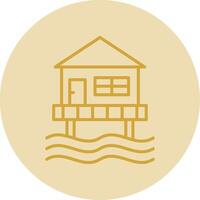 Beach Hut Line Yellow Circle Icon vector