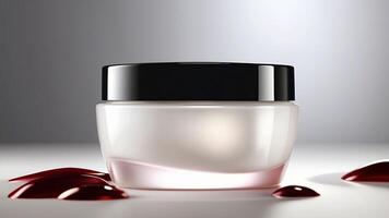 Premium Hydrating Cream in Elegant Jar with Glossy Black Cap and Rich Textured Splashes photo