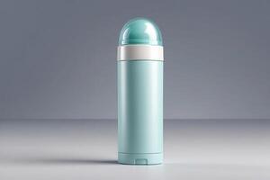 Elegant Cyan Insulated Thermos Flask on Soft Gray Background photo