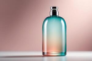 Luxurious Teal Gradient Shower Gel Bottle with Space for Branding on a Chic Pink Background photo