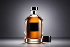 Modern Amber Cologne Bottle with Elegant Design and Space for Label, Isolated on a Gray Background photo