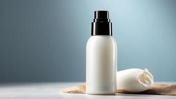 Minimalist Matte Moisturizer Bottle for Sensitive Skin on Soft Linen Backdrop photo