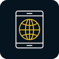 Earth Globe Line Red Circle Icon vector