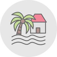 playa casa línea lleno ligero icono vector