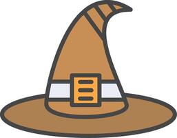 bruja sombrero línea lleno ligero icono vector