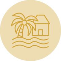 playa casa línea amarillo circulo icono vector