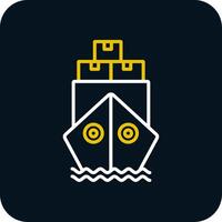Embarcacion por mar línea amarillo blanco icono vector