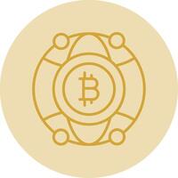 Global Bitcoin Line Yellow Circle Icon vector