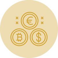 Cryptocurrency Coins Line Yellow Circle Icon vector