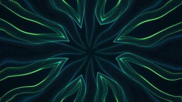 A kaleidoscopic pattern with a flowing blue green fractal wave. Full HD and looping glowing neon waves abstract background. video