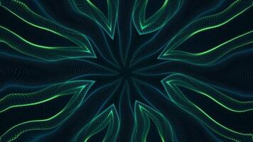 A kaleidoscopic pattern with a flowing blue green fractal wave. Full HD and looping glowing neon waves abstract background. video