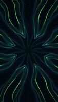 Vertical - a kaleidoscopic pattern with a flowing blue green fractal wave. Full HD and looping glowing neon waves abstract background. video