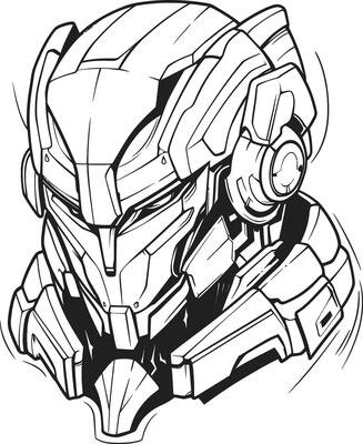 Machine Muse Emblem for Cyborg Coloring Robo Renaissance Futuristic Cyborg Line Art Element