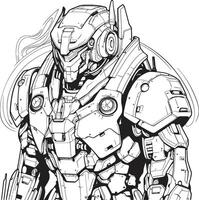 Robo Renaissance Futuristic Cyborg Line Art Element Neon Nexus ic Cyborg Coloring Page vector