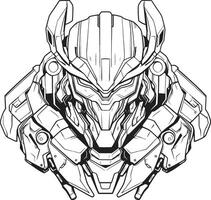 Techno Tribe of Cyborg Line Art Digital Dynamo Coloring Page Element of Futuristic Cyborg vector