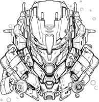 Digital Dynamo Coloring Page Element of Futuristic Cyborg Cybernetic Symphony Line Art for Futuristic Syborg vector