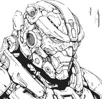 Cybernetic Serenity for Syborg Line Art Synthetic Spectrum Coloring Page Element of Futuristic Cyborg vector