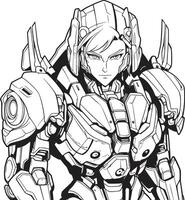 Techno Tribe of Cyborg Line Art Digital Dynamo Coloring Page Element of Futuristic Cyborg vector