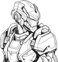 Robo Renaissance Futuristic Cyborg Line Art Element Neon Nexus ic Cyborg Coloring Page vector